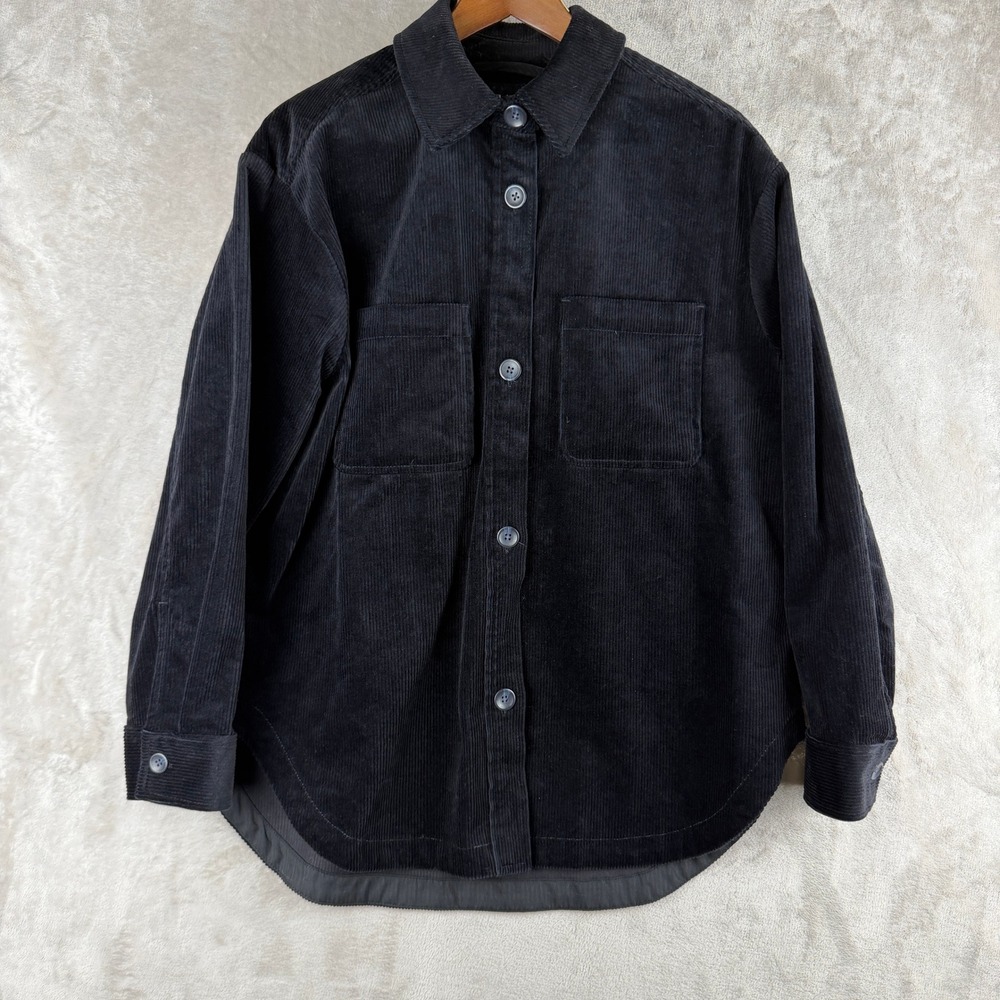 Gap Womens Black Corduroy Button Down Shirt Jacket Pockets Medium M